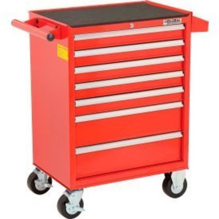 GLOBAL EQUIPMENT 26-3/8" x 18-1/8" x 37-13/16" 7 Drawer Red Roller Cabinet W26-7X RED